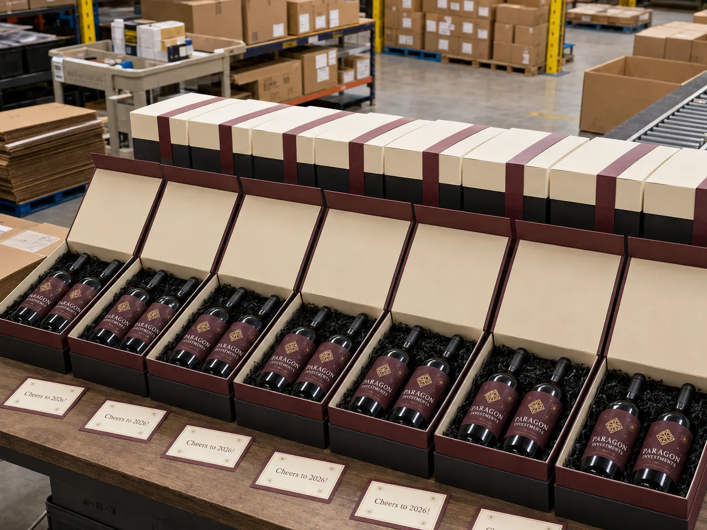 Custom corporate wine gifts organized for fulfillment